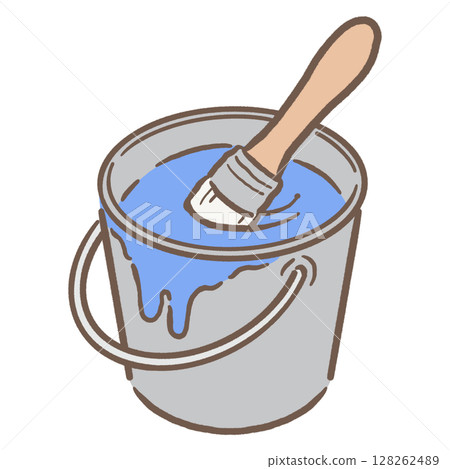Paint and brush in a bucket_brown line blue 128262489