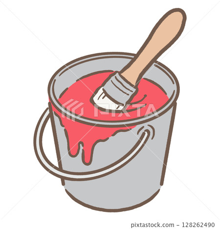 桶子裡的油漆和刷子_棕色線紅色 128262490