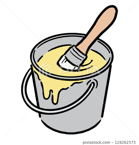 桶子裡的油漆和刷子_黃色 128262573