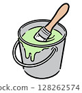 Paint and brush in a bucket_yellow-green 128262574
