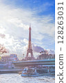 Paris Eiffel Tower and Seine 128263031