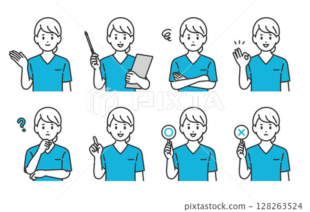 Set of female nurses, doctors and engineers with various expressions and poses [People vector illustration material] 128263524