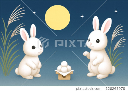 Frame of the full moon, rabbit and moon-viewing rice dumplings 128263978
