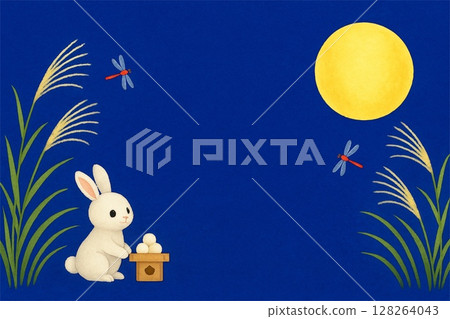 A rabbit and autumn wind standing on a full moon night 128264043
