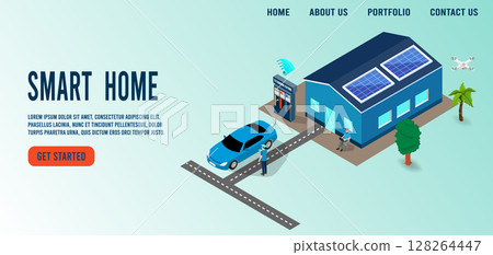 Smart Home with Intelligent buildings, Electric vehicle charging station, Solar Rooftop Energy. 128264447