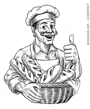 Chef Baker Bread Loaves Basket Bakery Illustration 128264927