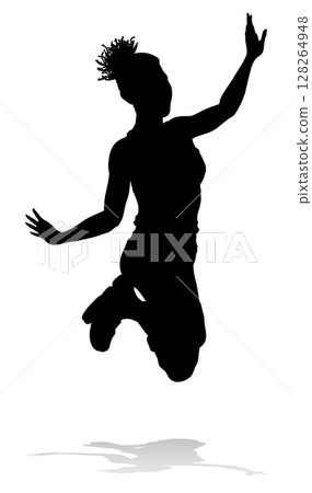Happy Woman Jumping For Joy Silhouette Person 128264948