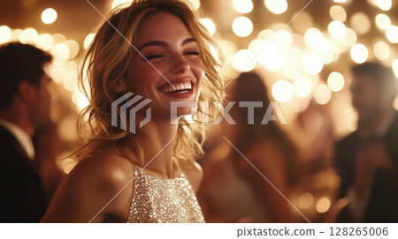 Radiant Woman Enjoying a Festive Celebration Radiant Woman Enjoying a Festive Celebration 128265006