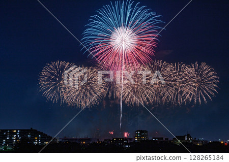 Fireworks blooming in the night sky 128265184