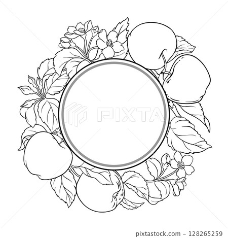 Apple Branch Outline Round Frame. Apple Branch Outline Round Frame. 128265259