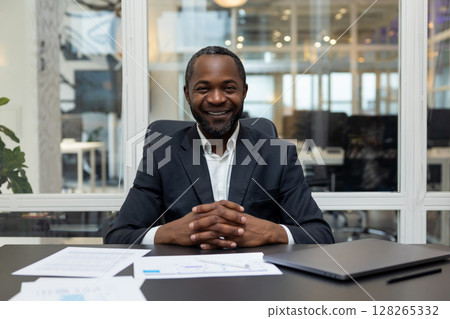 African american business man working in the office and looking confident 128265332