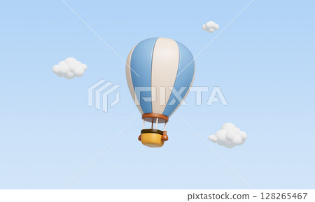 Hot Air Balloon and Cloud. 3D Rendering.  128265467