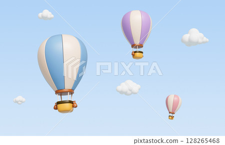 Hot Air Balloon and Cloud. 3D Rendering.  128265468