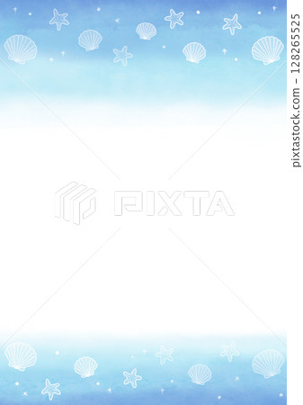 貝殼水彩框架藍色垂直 128265525