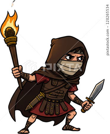 samurai warrior with swords cartoon 128265534