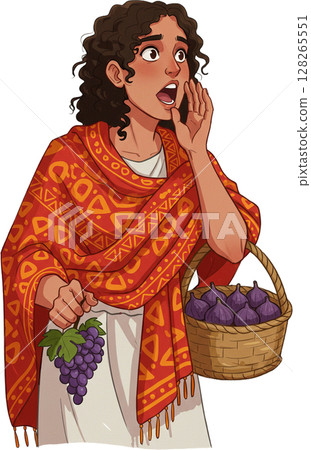 indian woman holding basket with grapes 128265551