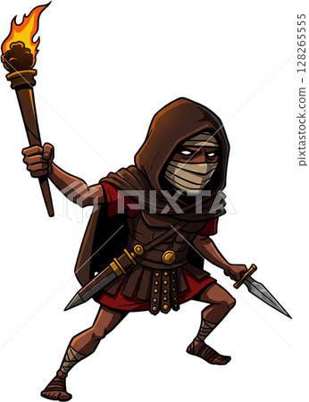 samurai warrior with swords cartoon illustration 128265555