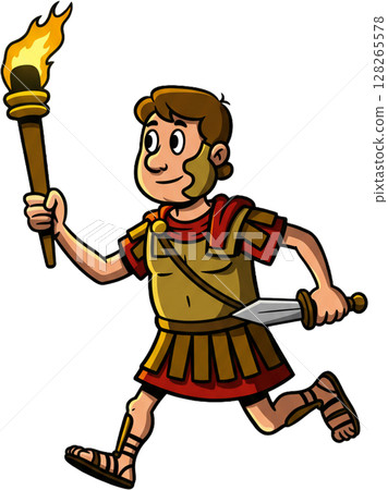 cartoon medieval knight with sword 128265578