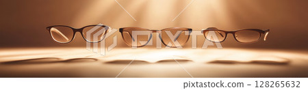 Trio of glasses with bronze accents in golden light Trio of glasses with bronze accents in golden light 128265632