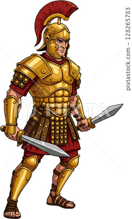 samurai warrior with swords cartoon 128265783