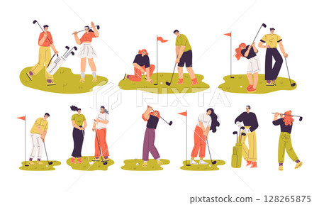 Dynamic and Engaging Golfing Illustrations Featuring a Wide Range of Diverse Players and Techniques Dynamic and Engaging Golfing Illustrations Featuring a Wide Range of Diverse Players and Techniques 128265875