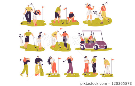 Dynamic and Exciting Golfing Activities Beautifully Illustrated in a Fun and Engaging Art Style Dynamic and Exciting Golfing Activities Beautifully Illustrated in a Fun and Engaging Art Style 128265878
