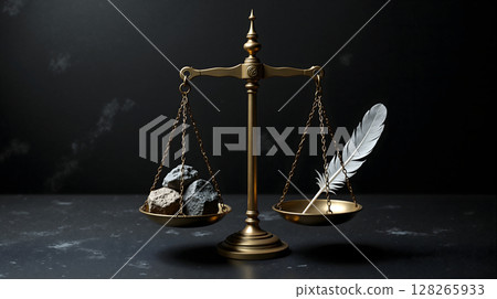 Justice Scales Rocks vs Feather. 128265933