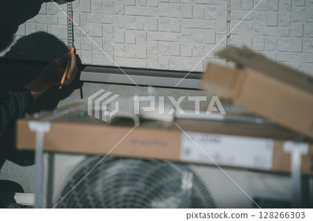 Air conditioner piping work 128266303