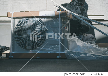 Air conditioner piping work 128266326