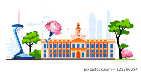 Travel to Spain - colorful flat design style illustration 128266354