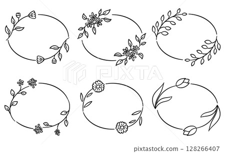 Hand-drawn floral oval frame set (vector) 128266407
