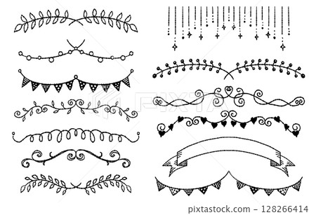 Hand-drawn garland and decorative line material set (monochrome) Hand-drawn garland and decorative line material set (monochrome) 128266414