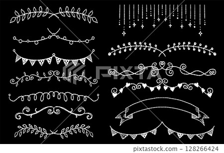 手繪花環和裝飾線素材集（單色） 128266424