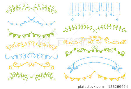 手繪花環和裝飾線素材集（彩色） 128266434