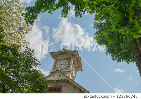 Blue sky, greenery and Sapporo Clock Tower 128266745