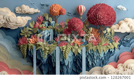 paper art of rainbow in clouds 128267001