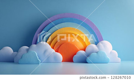 paper art of rainbow in clouds 128267010