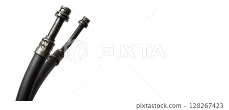 Heavy agriculture vehicles, tractors or automotive hydraulic hoses isolated on white background. Copy space or room for text Heavy agriculture vehicles, tractors or automotive hydraulic hoses isolated on white background. Copy space or room for text 128267423