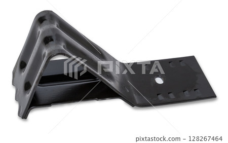 Black brake shoe made of metal on a white isolated background. Black brake shoe made of metal on a white isolated background. 128267464