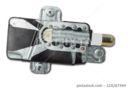 Spare part and interior element from a car side airbag in the door on a white isolated background. Auto service industry. 128267494