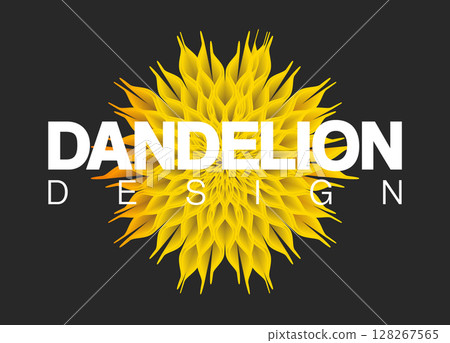 Yellow flower abstract logo design vector template. Logotype flower shop icon. Yellow single dandelion illustration on black background Yellow flower abstract logo design vector template. Logotype flower shop icon. Yellow single dandelion illustration on black background 128267565