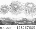 海和煙火手繪單色插圖 128267685