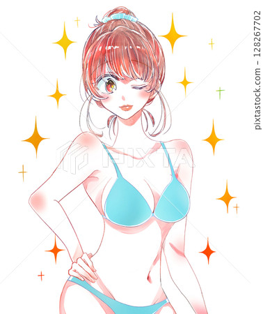 穿著泳衣的女人，髮髻，閃閃發光 128267702