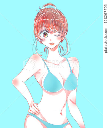 Woman in swimsuit with bun 128267703