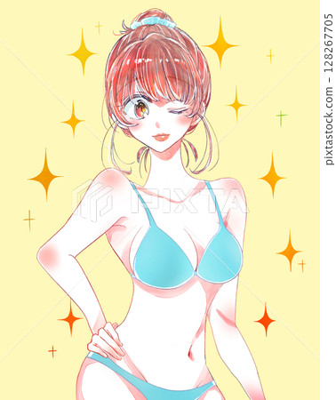 Woman in swimsuit, bun, sparkling 128267705