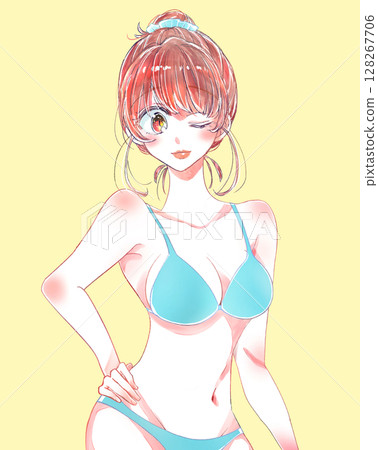 穿泳衣、髮髻的女人 128267706