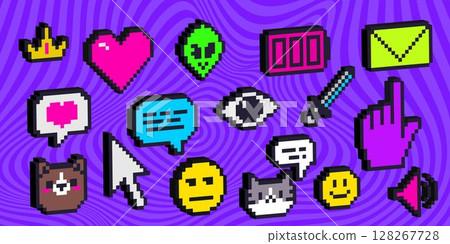 Retro pixel icons with 3d effect 128267728