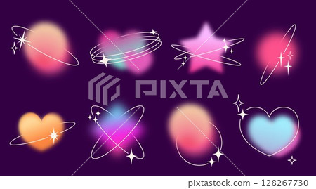 Y2k gradient shape set with rings and sparkles Y2k gradient shape set with rings and sparkles 128267730
