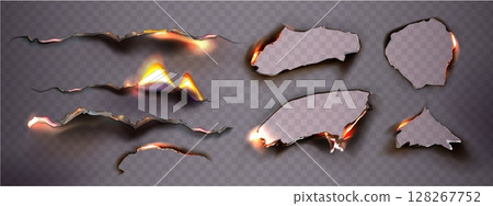 Realistic burnt paper edges with glowing flame 128267752