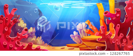 Cartoon underwater seabed scene 128267765